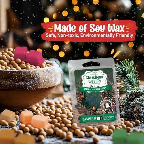 Christmas Wax Melts, 8 Pack Winter Scented Wax Cubes, Soy Wax Cubes Strong Scent, Wax Melts Tarts for Warmer - Apple Cinnamon, Christmas Pudding, Candy Cane and More, Colored Wax Melt Gift Set