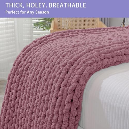 Bigacogo Chunky Knit Throw Blanket for Couch, 51x63 inches, Burnt Rose