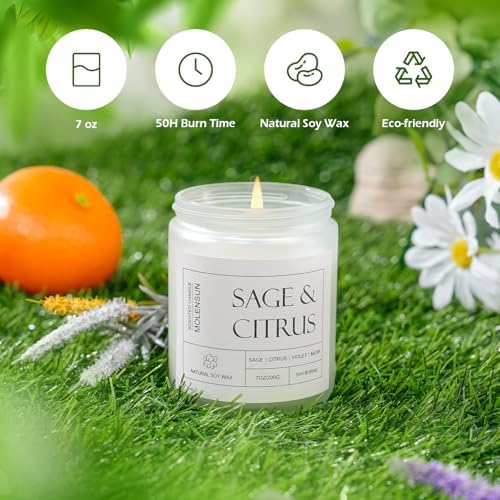 Molensun Sage Citrus Scented Candle, Soy Wax 7 oz