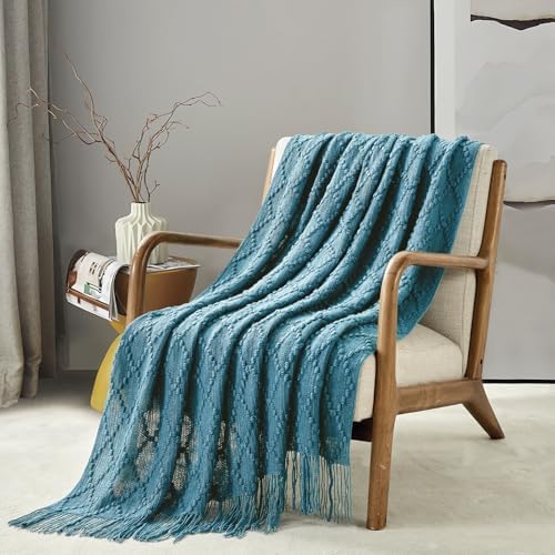 BOURINA Teal Throw Blanket 50 x70 Inch Jacquard Throw Knitted Blanket