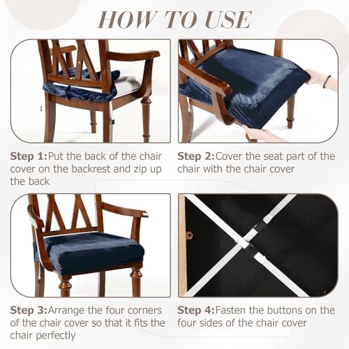Havawish Extra Wide Dining Chair Seat Covers, Navy Blue, Velvet, 1 Pcs