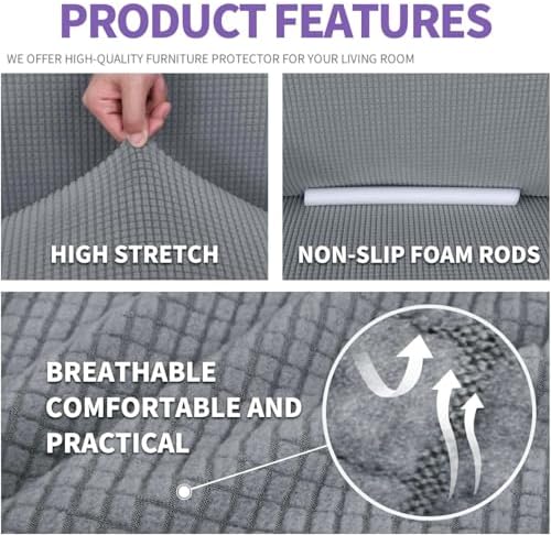 ZNSAYOTX Stretch Oversized Couch Cover Universal Sofa Covers for Living Room Dogs Pet Furniture Protector Spandex Extra Large Sofa Slipcovers with Anti Slip Foam Sticks (Light Grey, XL Sofa)