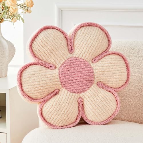 Kcvvcr Flower Pillow, Soft Flower Decorative Throw Pillow, Cute Daisy Flower Shaped Seating Floor Cushion Room Décor Plush Pillows for Sofa Couch Bed (13.7 Inch, Ivory)