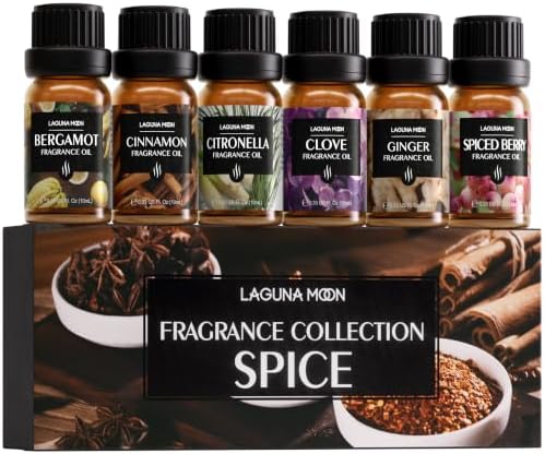 Lagunamoon Fall Essential Oils Set - Spice Fragrance Oils Autumn Gift Set for Diffusers, Home Care, Candle Making Scents, Aromatherapy - Cinnamon, Clove, Citronella, Ginger and Spiced Berries (10mL)