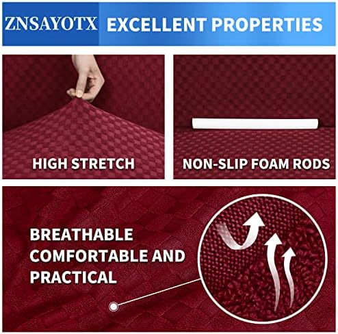 ZNSAYOTX 1 Piece Jacquard Couch Covers for 3 Cushion Couch High Stretch Sofa Cover for Pets Dogs Anti Slip Extra Large Sofa Slipcovers Furniture Protector (XL Sofa, Wine Red)