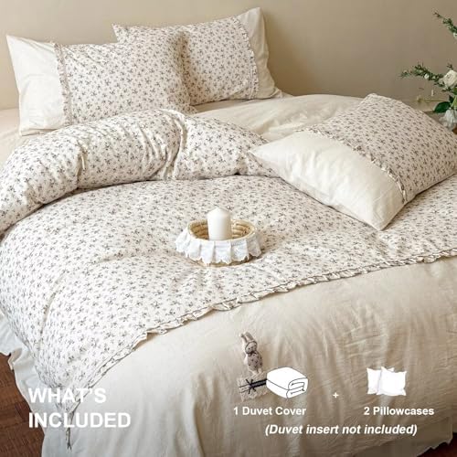 Bunny Full Size Duvet Cover with 2 Pillowcases,80"×90",Cotton Linen