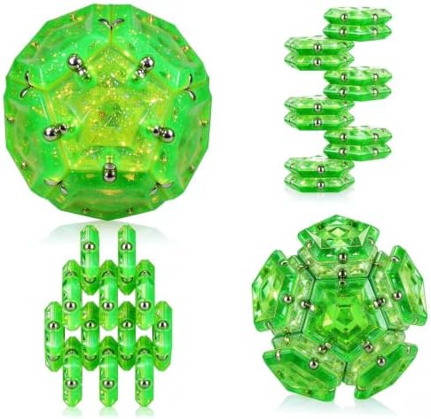 Magnetic Fidget Sphere, Crystal Bright Green Glitter, Sensory Desk Toy for Stress Focus Anxiety Relief