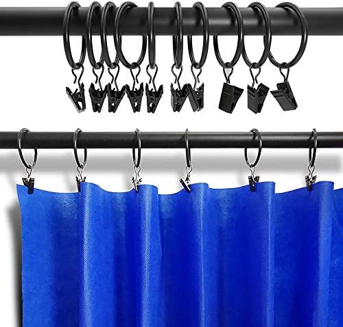 100 Pack Metal Curtain Rings with Clips, 1.5 in ID, Black