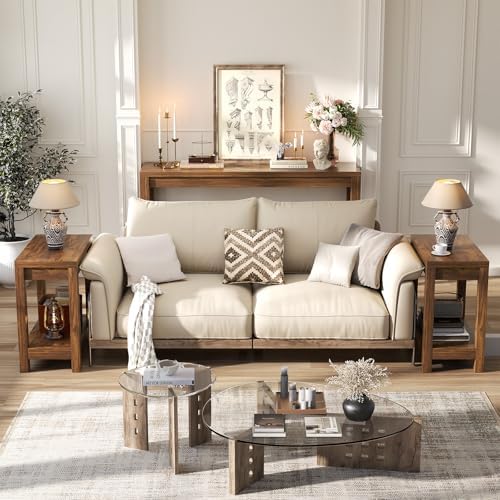 Besiost Farmhouse End Table, Slim End Table with Storage Shelf, Small Console Table for Small Spaces, Rustic Nightstand Sofa Table for Living Room, Bedroom, 24", Rustic Brown