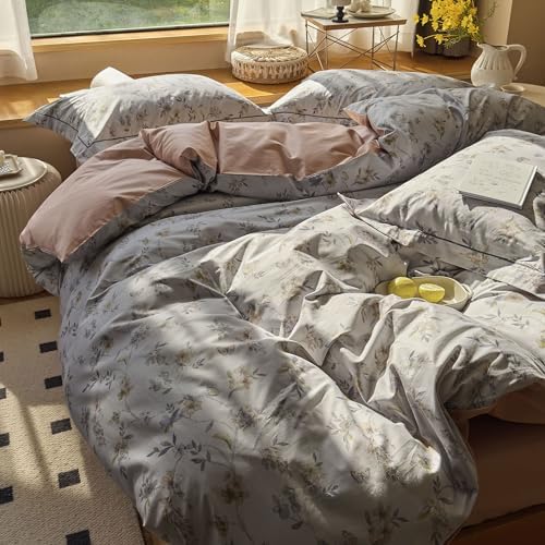 AOJIM Floral Print Duvet Cover Twin, 3-Piece Soft 100% Cotton Vintage Bedding Set - Colorful Floral & Butterfly Pattern Comforter Cover with Zipper Closure and 2 Matching Pillowcases for Room Decor