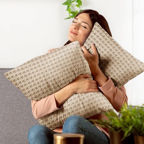 MAXIJIN Pack of 2 Throw Pillow Covers 18x18 Inch, Decorative Soft Couch Pillow Covers Square Accent Cushion Cover Farmhouse Pillow Cases for Sofa Bed Living Room Home Decor, Khaki