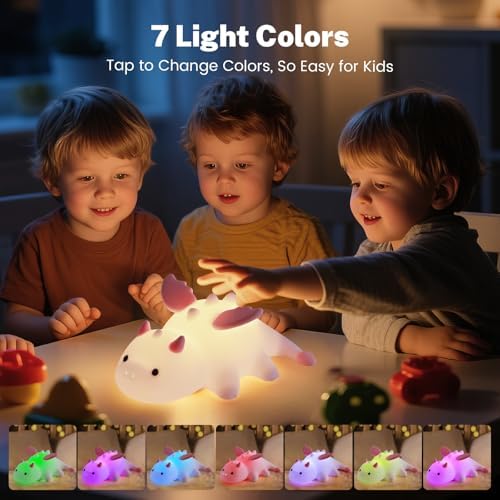AVEKI Pink Dragon Night Light, Cute Baby Lamp Gifts for Kids Boys Girls