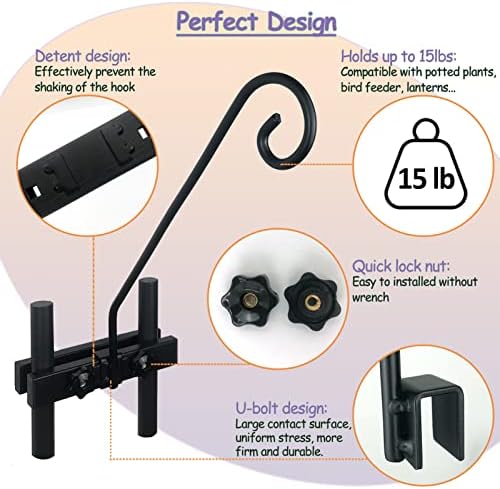 Deck Hook Rail Suitable for Hanging Flower Baskets Wind Chimes Planters Bird Feeders Lights, Heavy Duty Pole Long 16.5 inches Holds up to 15lbs with Ease（2pcs）