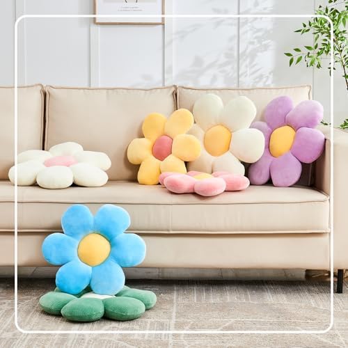 Kcvvcr Yellow Flower Pillow, 19.6" Cute Flower Shaped Floor Pillow, Aesthetic Floral Plush Daisy Decorative Throw Pillows for Bed Sofa Couch