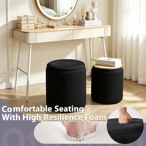 Royal Windsor Round Ottoman with Storage Set of 2, Storage Vanity Stool
