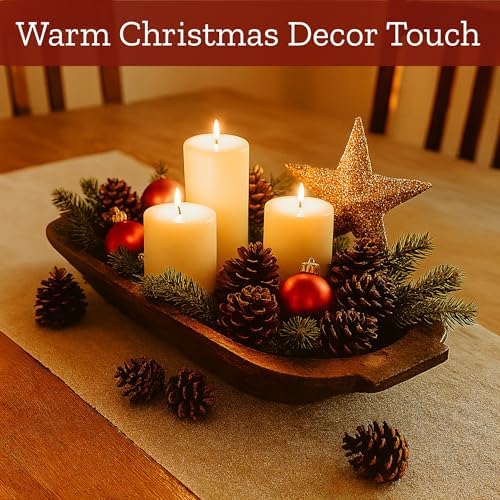 Mie Creations 16'' Large Wooden Dough Bowl for Decor, Rustic Centerpiece