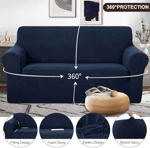 U-NICE HOME Oversized Stretch Loveseat Couch Cover, Navy