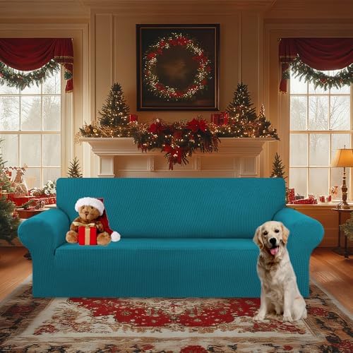 KEKUOU Stretch Oversized Couch Covers for Sofa Slipcover,Peacock Blue