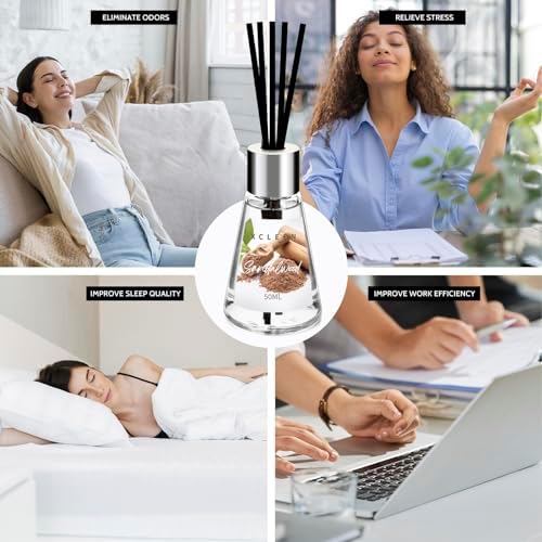 Xcleen Reed Diffuser of 3 Pack, Escape/Citrus/Sandalwood, Scented Diffuser with 15 Fiber Sticks, Home Fragrance Oil Diffuser, Air Freshener for Bathroom & Bedroom, Each 1.7Fl Oz, Total 5.1Oz