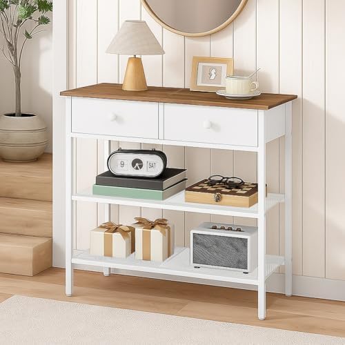HOOBRO 29.5" Narrow Console Table with 2 Fabric Drawers, Small Sofa Table