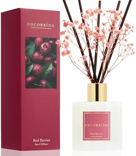 COCORRÍNA Reed Diffuser - Red Berries 6.7 fl oz Reed Diffuser with Sticks, Home Bedrrom Bathroom Shelf Decor