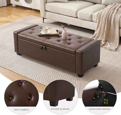 Huatean Home 48" Ottoman with Storage, Dark Brown Storage Ottoman Bench