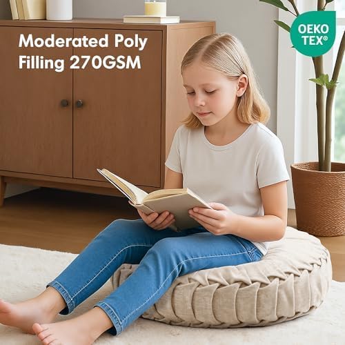 Intelligent Design Round Chenille Tufted Floor Pillow Dia 22"x6" Ivory