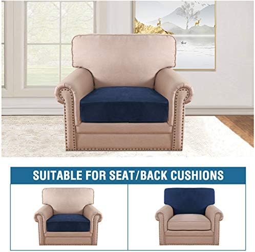 H.VERSAILTEX Velvet Stretch Couch Cushion Cover Plush Cushion Slipcover for Chair Cushion Furniture Protector Seat Cushion Sofa Cover (1 Piece Armchair Cushion Covers, Navy)