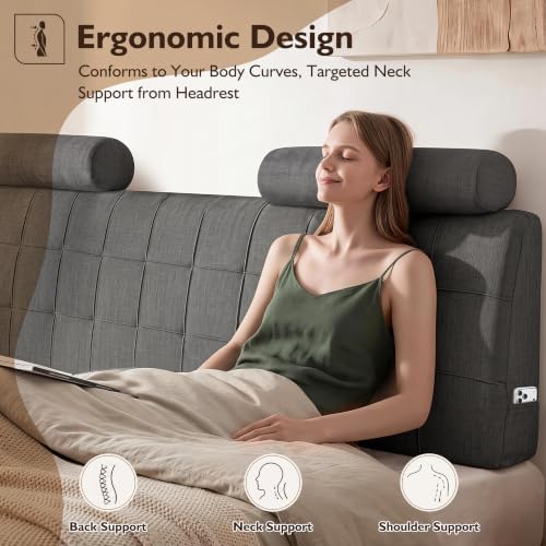 King Headboard with 2 Headrests, Memory Foam Upholstered Headboard