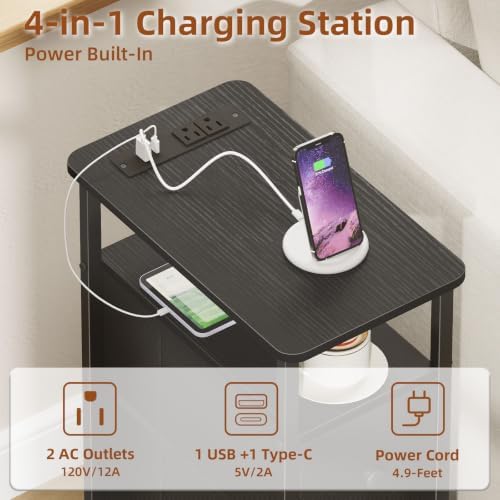 Somdot Narrow End Table Set of 2, Charging Station, Side Table, 2 Drawers