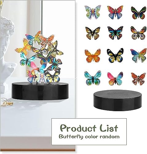 Desk Toys for Office for Adults Desktop Magnetic Butterflies Sculpture Desk Decorations for Women Office (Circular Base)