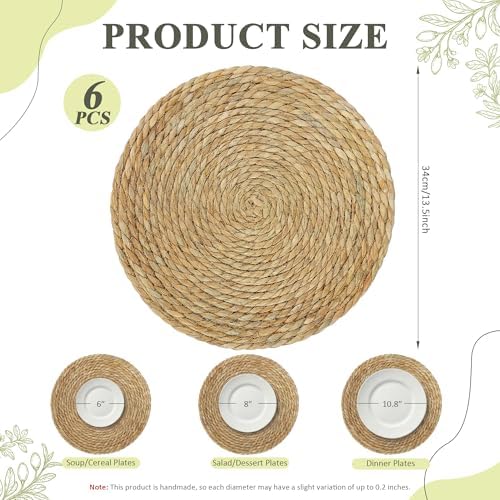 Round Woven Placemats 6PCS 13.5in Rattan Chargers Wicker Place mats