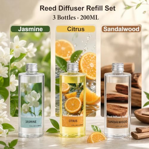 Reed Diffuser Oil Refill Set,3x6.76 Oz Citrus Sandalwood Jasmine Scent Oil