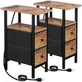 LOAKEKEL Narrow End Table with Charging Station, Side Tables Living Room