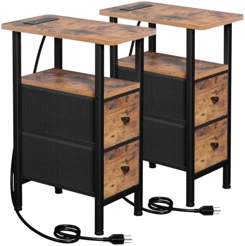 LOAKEKEL Narrow End Table with Charging Station, Side Tables Living Room
