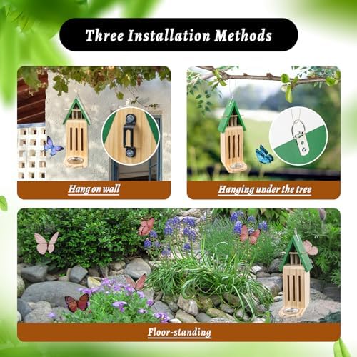 UQM Butterfly House and Feeder for Outside, Wooden Butterfly House