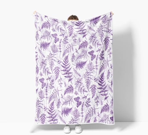 Floral Throw Blanket, Purple Throws with Wildflowers Botanical Floral Printed for All Seasons, Vintage Violet Butterfly Fluffy Fuzzy Blanket for Bedding Sofa Travel Couch Chair Sofa Home Decor,60x90