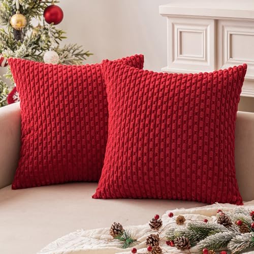MIULEE Christmas Decorative Throw Pillow Covers 16x16 Red Textured Corduroy