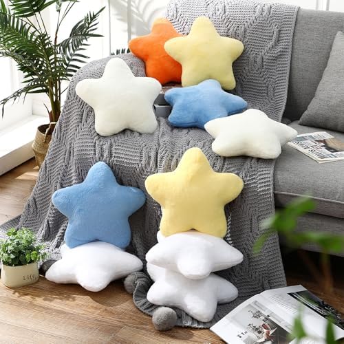 Beeveer 2 Pcs 11 Inch Star Pillow Decorative Gift, Yellow, White
