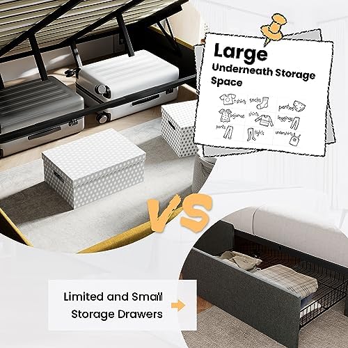 SHA CERLIN Full Size Lift Up Hydraulic Storage Bed Frame Olive Yellow