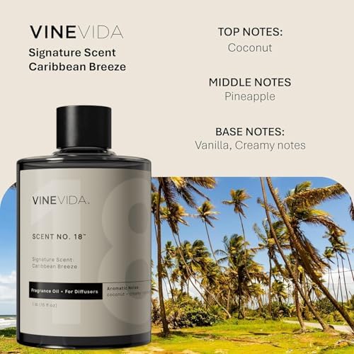 VINEVIDA Caribbean Breeze Fragrance Oil for Cold Air Diffusers - (16 Fl Oz) - Essential Oils for Diffuser Oil Refill & Air Freshener Room Spray