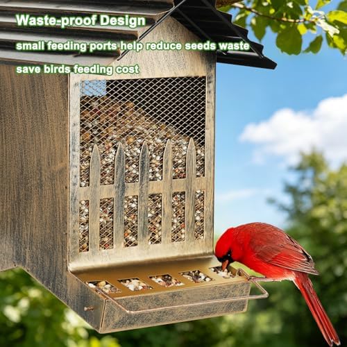 Large Metal Bird Feeder House Outdoor Hanging 2-Side Feeding 6 Lbs Capacity