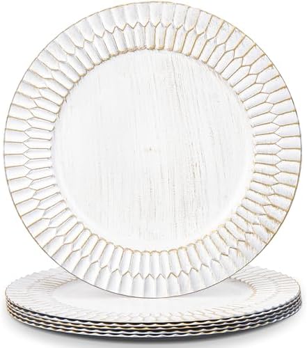 13" White Chargers for Dinner Plates, Decorative Charger Plates, Plastic Charger & Service Plate 6 Pack Table Setting Bulk Wedding, Thanksgiving, Festival