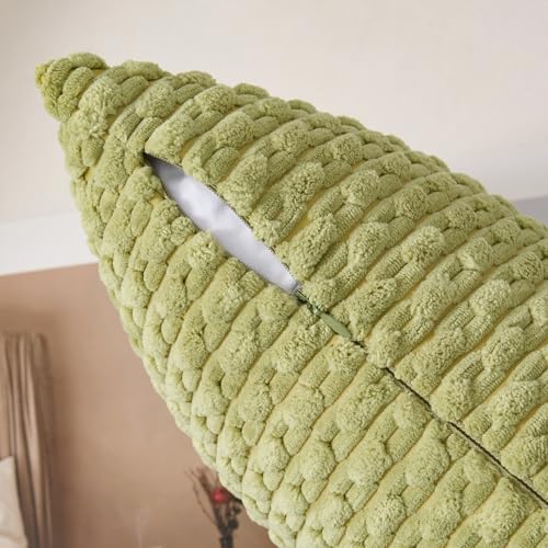 Kevin Textile Soft Corduroy 16x16 Inch Pillow Covers 2 Pack, Grass Green