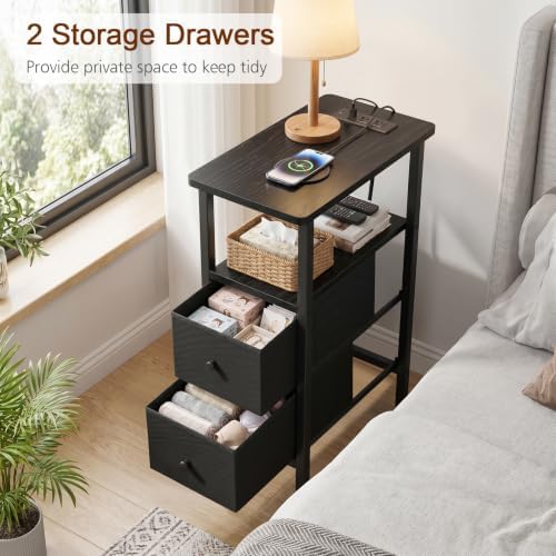 LOAKEKEL Narrow End Table with Charging Station, Side Tables Living Room