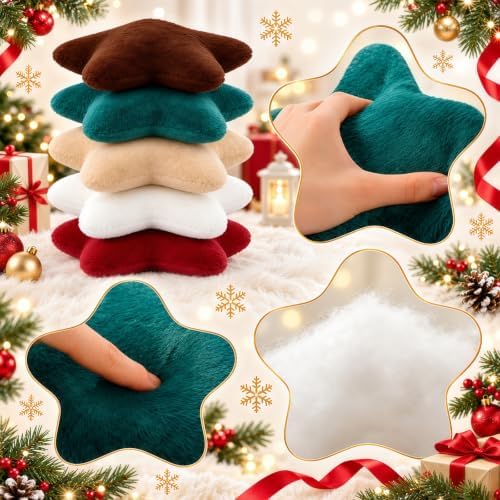 Soaoo 5 Pcs Star Fluffy Pillow Star Shape Pillow, Vintage Earth Tones