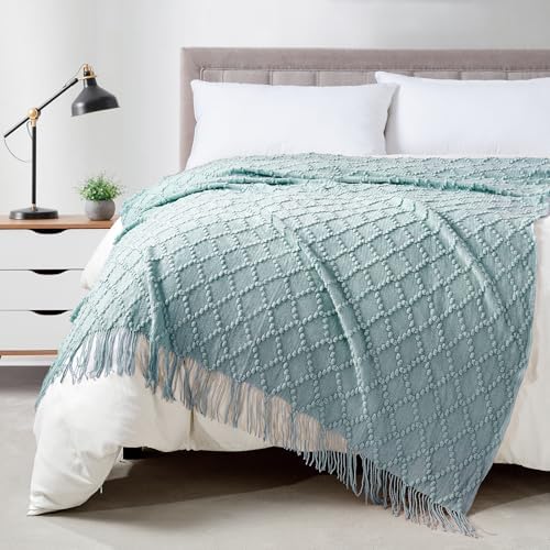 BOURINA Auqa Throw Blanket 50 x70 Inch Jacquard Throw Knitted Blanket