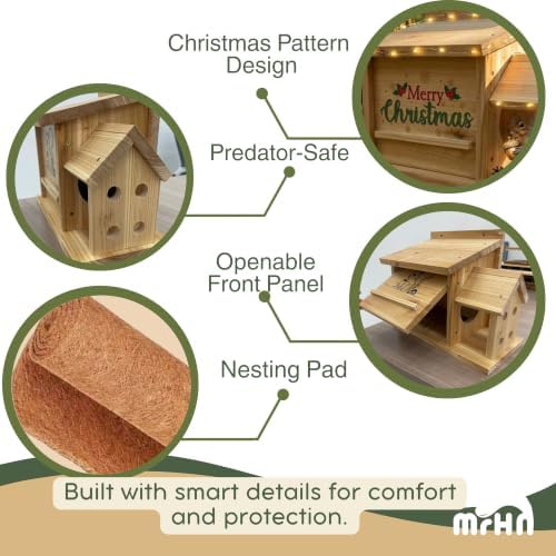 MrHN Squirrel House - Squirrel Houses for Outside Nesting (Christmas Theme)