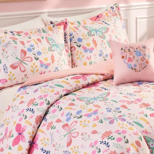 Twin Comforter Set for Girls-3 Pieces Pink Floral Twin Bedding Sets