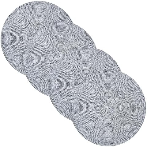 Round Placemats Set of 4-100% Cotton Two-Tone Placemat for Dining Table - Woven Braided Table Setting Place Mat - Washable Table Decor for Kitchen, Farmhouse, Rustic, Everyday Use, Navy